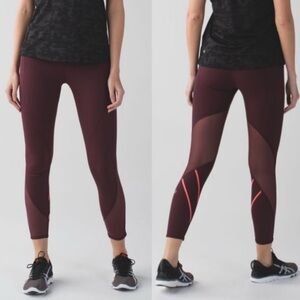 Lululemon All Meshed Up 7/8 Tights Size 2 Full On‎ Luxtreme Bordeaux Drama